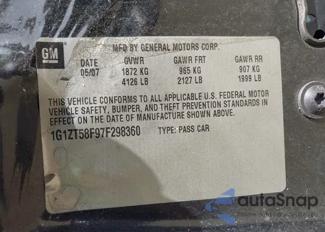 2007 Chevrolet Malibu Lt z USA, uszkodzony, nr VIN 1G1ZT58F97F298360